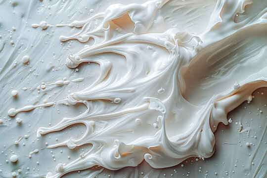 Liquid swirling creamy white beige texture. Background for care cosmetic product design. Macro detailed . Copy space
