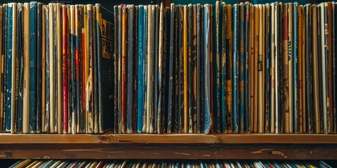 Fotobehang Large Collection of Records on a Shelf. Generative AI © Lukasz Czajkowski