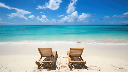 Fototapeta na wymiar Vacation in Paradise, Sunbeds on a Tropical Beach, Generative AI