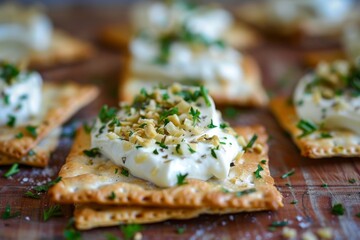 Crunchy cracker with creamy herb spread