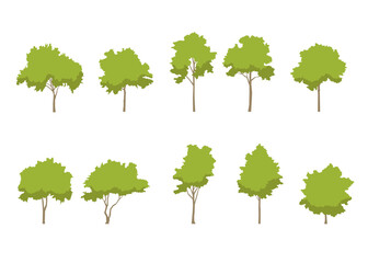 tree line drawing side view graphics trees elements single object outline minimal plant symbol for architecture and landscape design. Vector illustration in stroke fill in white. forest, tropical.