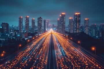 Aerial View of a City at Night. Generative AI - obrazy, fototapety, plakaty