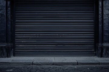 Dark metallic backdrop featuring roll up door