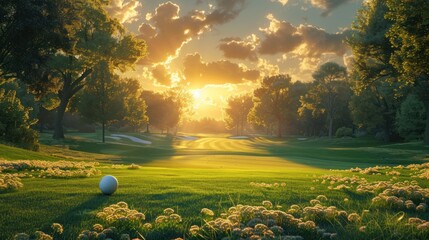 Serenity of a Late Afternoon on a Golf Course - obrazy, fototapety, plakaty