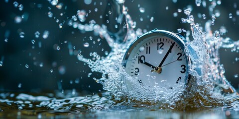 Clock Submerged in Water. Generative AI - obrazy, fototapety, plakaty