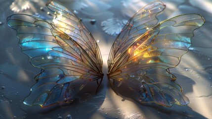 Fairy Wings: A photo of fairy wings with a holographic sheen,