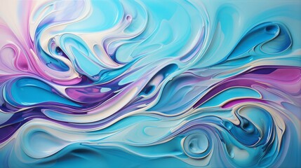 Slick, high-gloss abstract swirls in a metallic finish of vivid turquoise and pink
