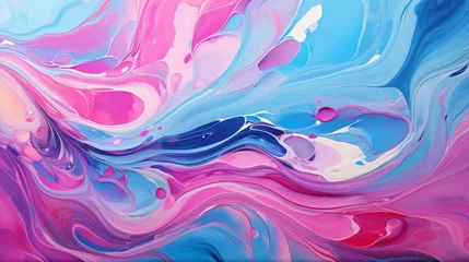 Foto op Canvas Slick, high-gloss abstract swirls in a metallic finish of vivid turquoise and pink © Anuwat