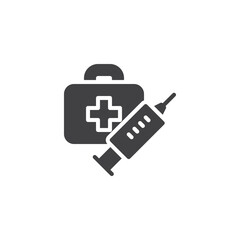 First aid kit and syringe vector icon