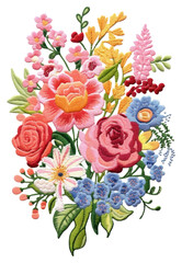 PNG Flower bouquet embroidery pattern plant