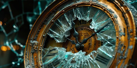 Obraz premium Close Up of a Broken Glass Clock. Generative AI