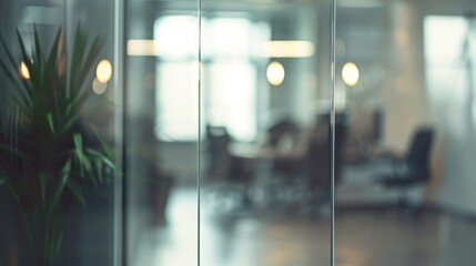 Beautiful inconspicuous office interior room. Blurry workspace with unfocused effect