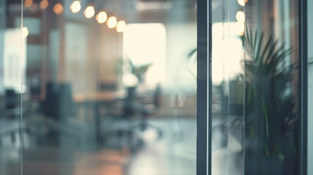 Beautiful inconspicuous office interior room. Blurry workspace with unfocused effect