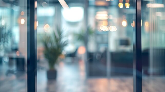 Beautiful inconspicuous office interior room. Blurry workspace with unfocused effect