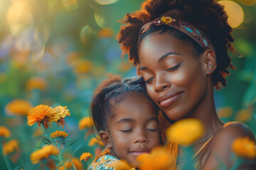 Nature's Embrace: Joyful Moments of an Afro-African Mother and Daughter