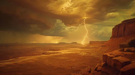 Foto op Aluminium Nature Power: A photo of a lightning bolt striking a desert landscape © MAY