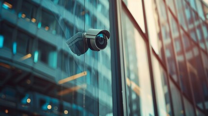 A security camera is mounted on the wall for video surveillance and monitoring, operating as part of a closed-circuit television system. CCTV camera - obrazy, fototapety, plakaty
