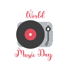 world music day retro player, record vector banner  icon
