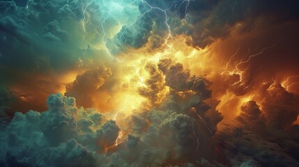 Thunder and Lightning: A photo of lightning illuminating the clouds from within - obrazy, fototapety, plakaty