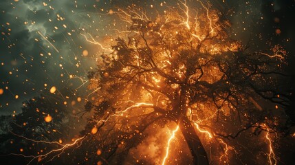 Thunder and Lightning: A photo of lightning striking a tree
