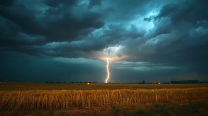 Fotobehang Thunderstorm: A photo of lightning striking the ground during a thunderstorm © MAY