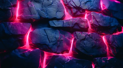 Raamstickers A rock wall with a blue background and pink lava © titipongpwl