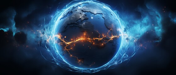 Surreal depiction of Earth with digital veins symbolizing the internet,