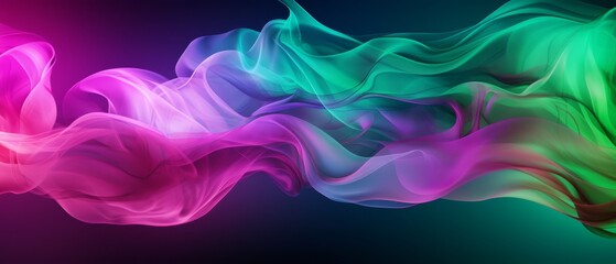 Vivid abstract smoke trails in fluorescent greens and pinks, blending ethereally - obrazy, fototapety, plakaty