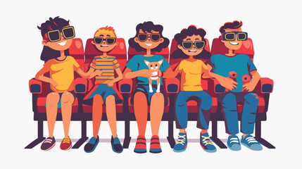 Joyful family sitting in stereoscopic movie theater 