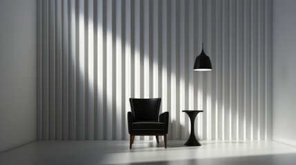 3D image of a minimalist chair facing a wall, feeling cornered and stressed,