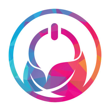 Leaf power button logo design icon vector.