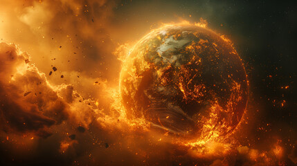 globe is burning, global warming concept - obrazy, fototapety, plakaty