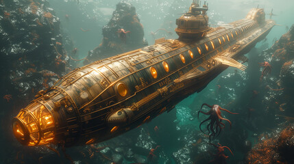 creative design of submarine in underwater