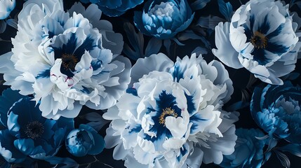 Watercolor White and Blue Peonies with High Resolution