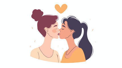 Lesbian love couple. Girl kissing girlfriends neck