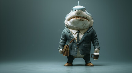 illustration of shark in business uniform - obrazy, fototapety, plakaty