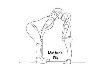 Mother kissing her child. Mothers day concept one-line drawing
