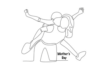 Mother holding her child. Mothers day concept one-line drawing