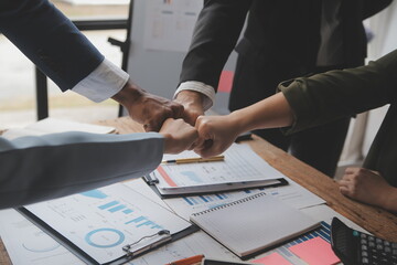 Meeting and greeting concept, Two confident Business handshake and business people after discussing...