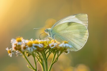 "Macro Serenity: Butterfly Resting on Yarrow Flower"