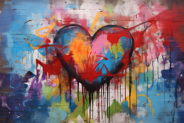 Naklejka premium Abstract Heart Graffiti on Urban Brick Wall - A Loud Whisper of Street Art