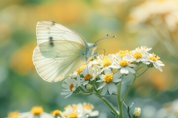 "Macro Serenity: Butterfly Resting on Yarrow Flower"