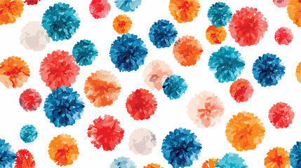 Modern seamless pattern with colorful pom poms