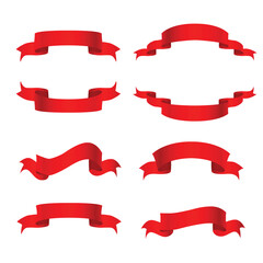 Silk red 3d ribbon banners vector set isolated. Illustration of red ribbon collection for decoration swirl
