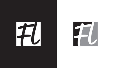 Monogram logo letter L, F, LF or FL `modern, simple, sporty, white and black color on white background