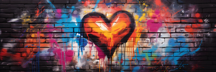Obraz premium Abstract Heart Graffiti on Urban Brick Wall - A Loud Whisper of Street Art