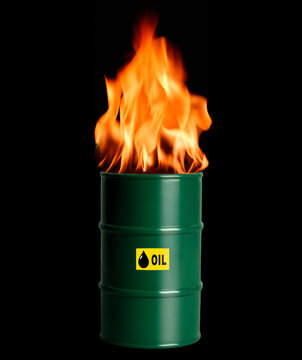 Burning oil drum, composite image