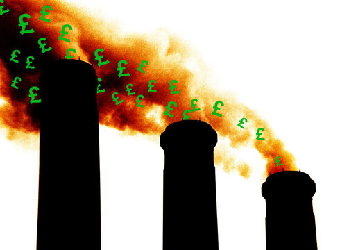 Money from burning fossil fuels, illustration