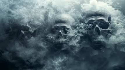 Angry, angry, wild ghostly skulls made of mist and smoke - obrazy, fototapety, plakaty