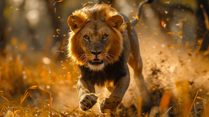 lion running in the wild © pattozher